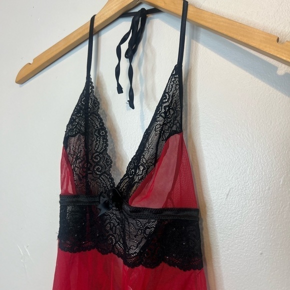 Fredrick’s of Hollywood Lace Sparkly Mesh Halter Chemise Slip Lingerie Medium - Picture 2 of 6